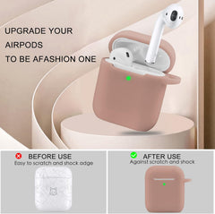 OLEBAND Case Fit for Airpod 1st/2nd Generation with Cute Bling Keychain,iPods Silione Cover Compatible for Apple Air pod/iPod 2 and 1 Gen Case,LED Visible,for Women and Girls,Milk Tea