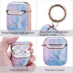 OLEBAND Case Fit for Airpod with Keychain and Cute Skin,Hard iPods 1st 2nd Gen Cover for Women and Girls,Accessory Sets fit for Air pod 2/1 Generation,Watercolor Marble