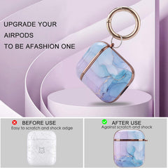 OLEBAND Case Fit for Airpod with Keychain and Cute Skin,Hard iPods 1st 2nd Gen Cover for Women and Girls,Accessory Sets fit for Air pod 2/1 Generation,Watercolor Marble